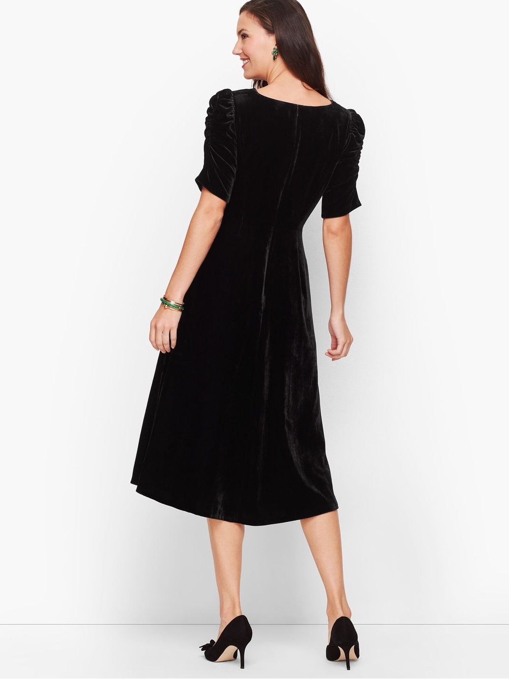 New Talbots Black Velvet Fit n Flare Dress  8 Whimsygoth Gatsby Feminine Ruching - Picture 2 of 12